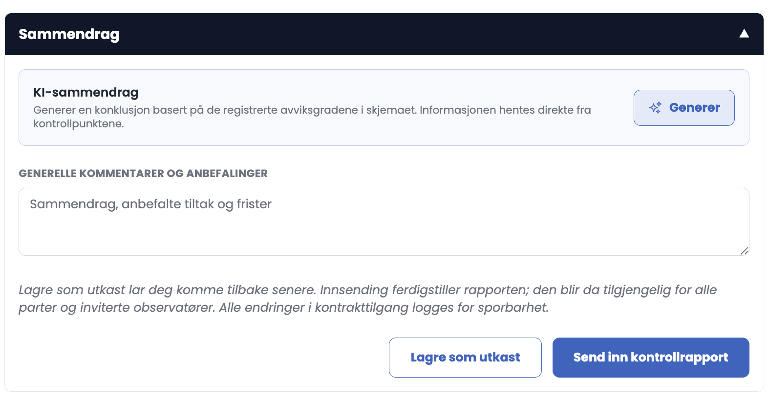 Skjermbilde av sammendragsseksjonen med KI-sammendrag