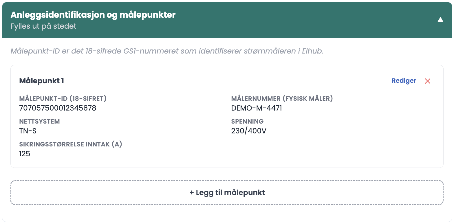 Lagret målepunkt vist som kort